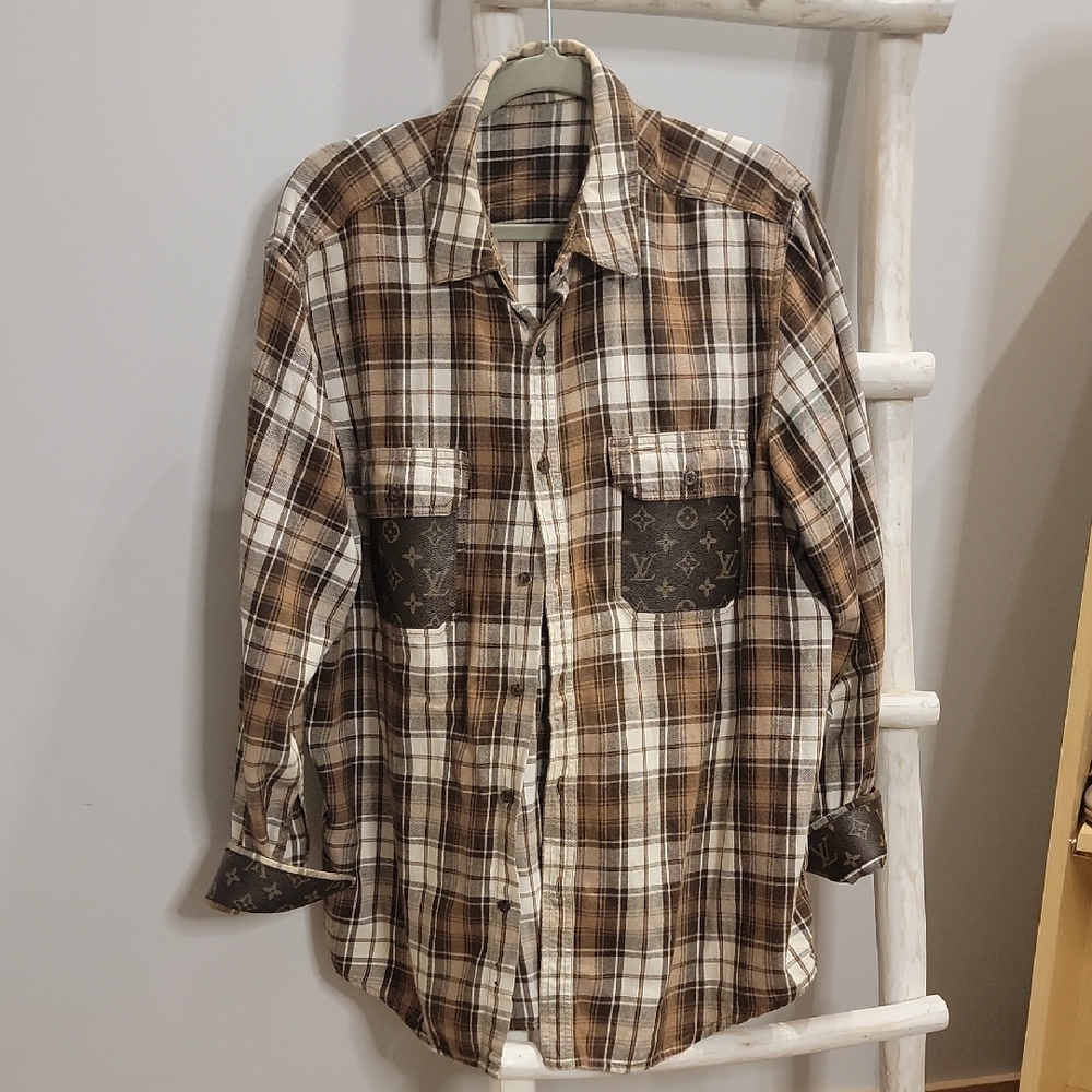 Custom Louis Vuitton unisex Cotton Flannel Button Down Shirt L/Xl